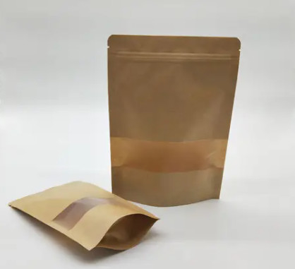 Stand Up Packaging Pouch Kraft Pape Bag Zip Lock Clear Window