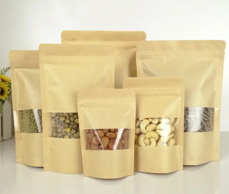 Stand Up Packaging Pouch Kraft Pape Bag Zip Lock Clear Window